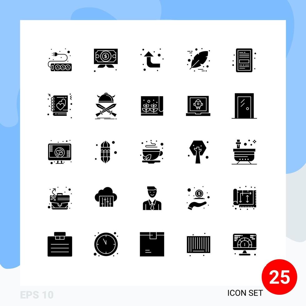 25 Universal Solid Glyph Signs Symbols of learning education reload ebook thanksgiving Editable Vector Design Elements