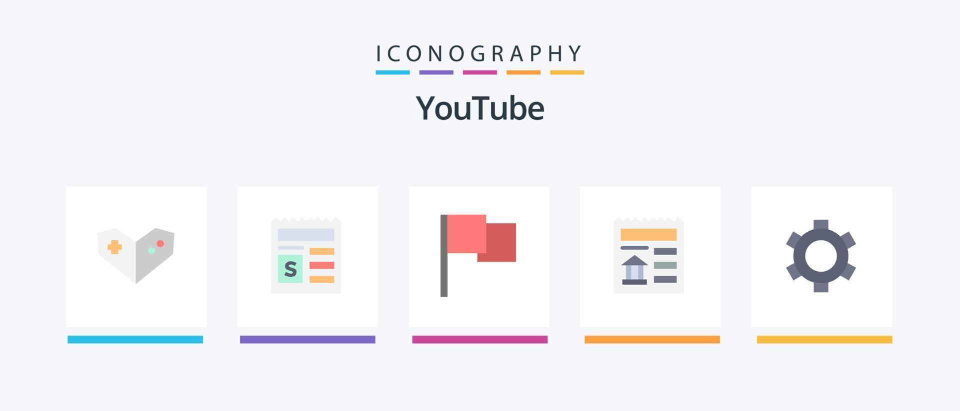 Youtube plano 5 5 icono paquete incluso ui engranaje. bandera. básico. ui creativo íconos diseño vector