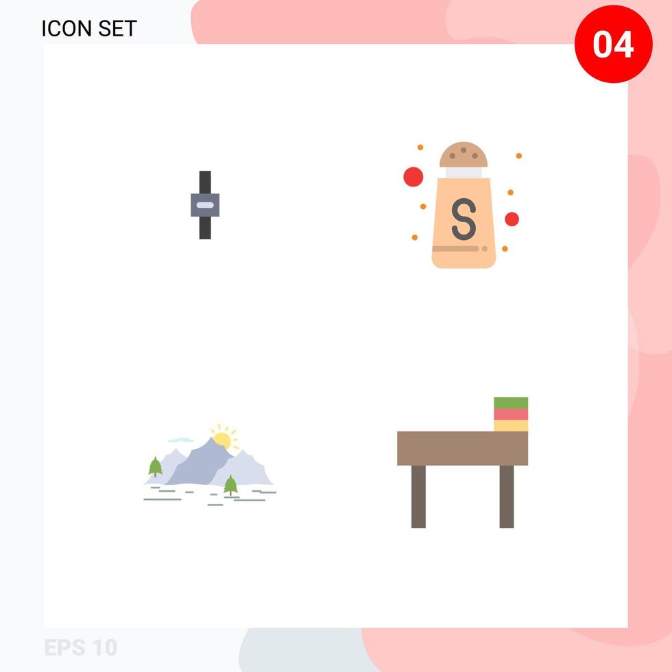 Group of 4 Modern Flat Icons Set for equalizer landscape volume sugar bottle tree Editable Vector Design Elements