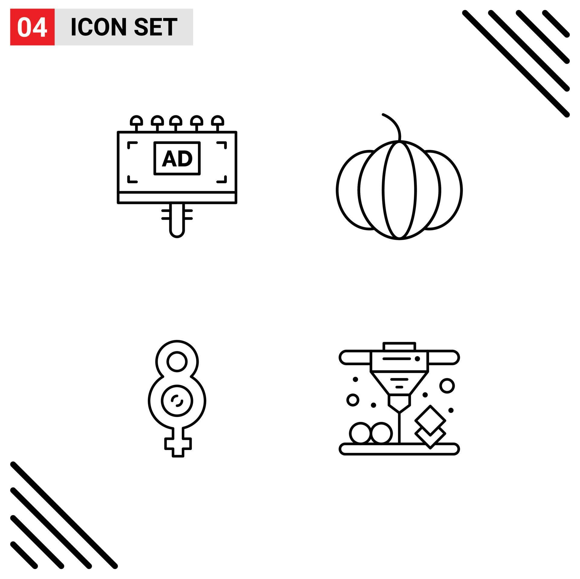 Group of 4 Filledline Flat Colors Signs and Symbols for ad printing