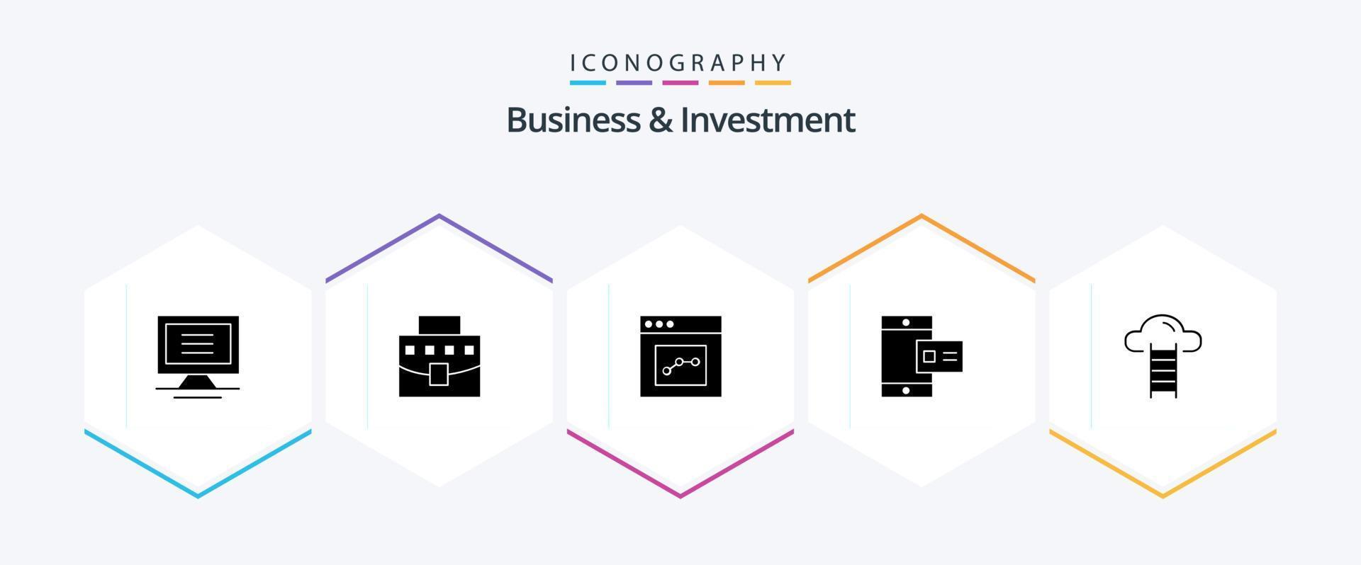 Business And Investment 25 Glyph icon pack including user. stair. communication. profile. online vector