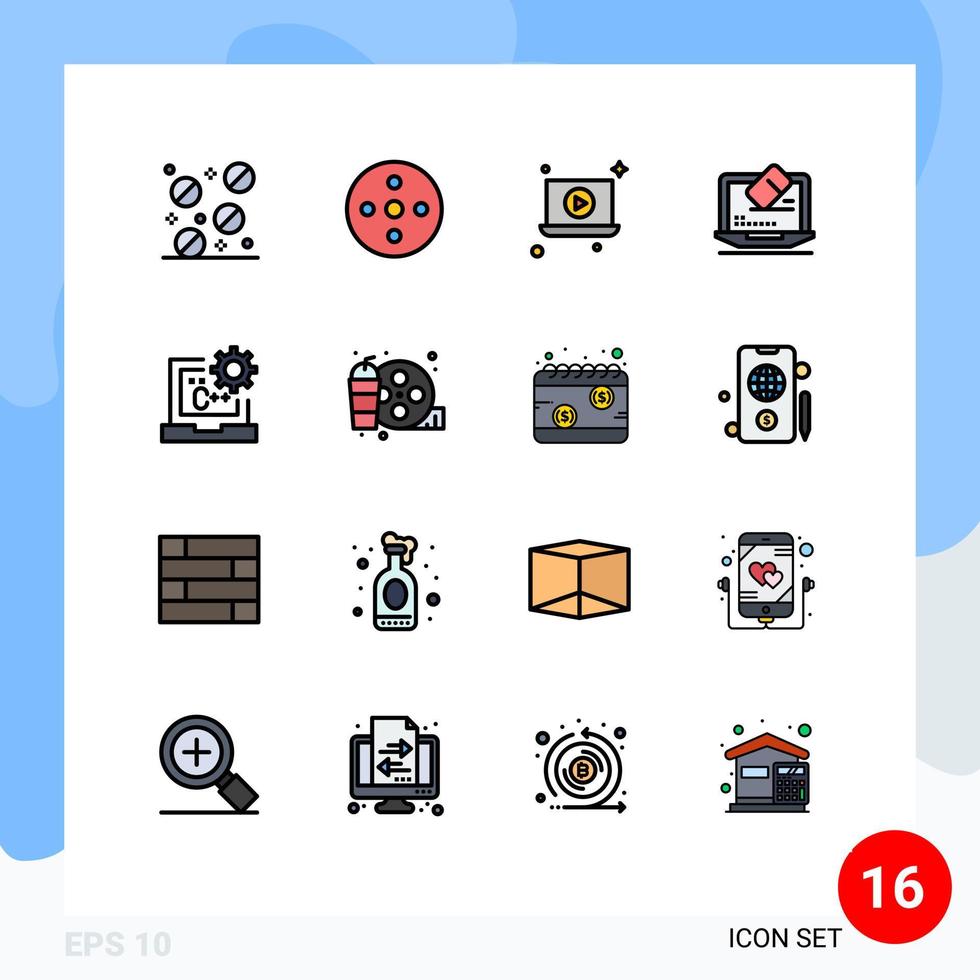 conjunto de dieciséis moderno ui íconos símbolos señales para desarrollar código jugar C herramienta editable creativo vector diseño elementos