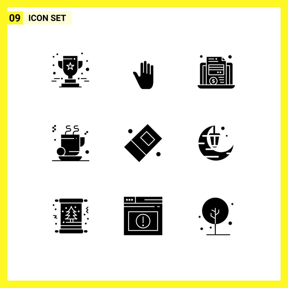 Set of 9 Modern UI Icons Symbols Signs for eraser business laptop coffee tea Editable Vector Design Elements