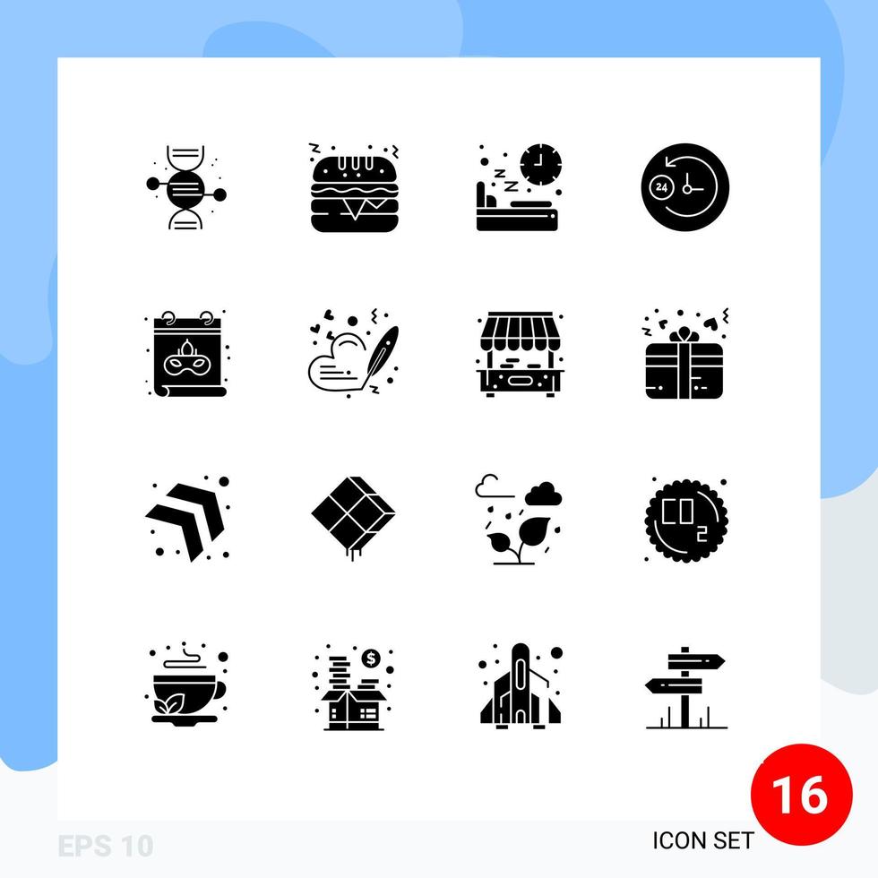 conjunto de dieciséis vector sólido glifos en cuadrícula para fecha calendario dieta apoyo reloj editable vector diseño elementos