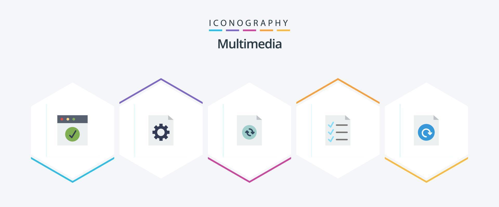 Multimedia 25 Flat icon pack including . . sync. reload. document vector