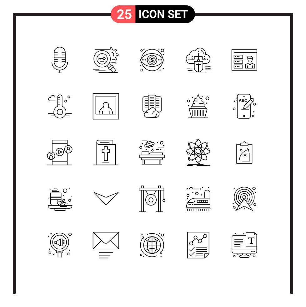 Modern Set of 25 Lines Pictograph of data connected business cloud vision Editable Vector Design Elements