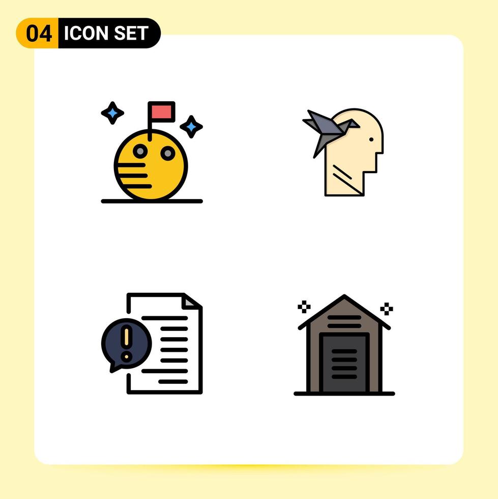 4 User Interface Filledline Flat Color Pack of modern Signs and Symbols of flag document imagination form brian file Editable Vector Design Elements