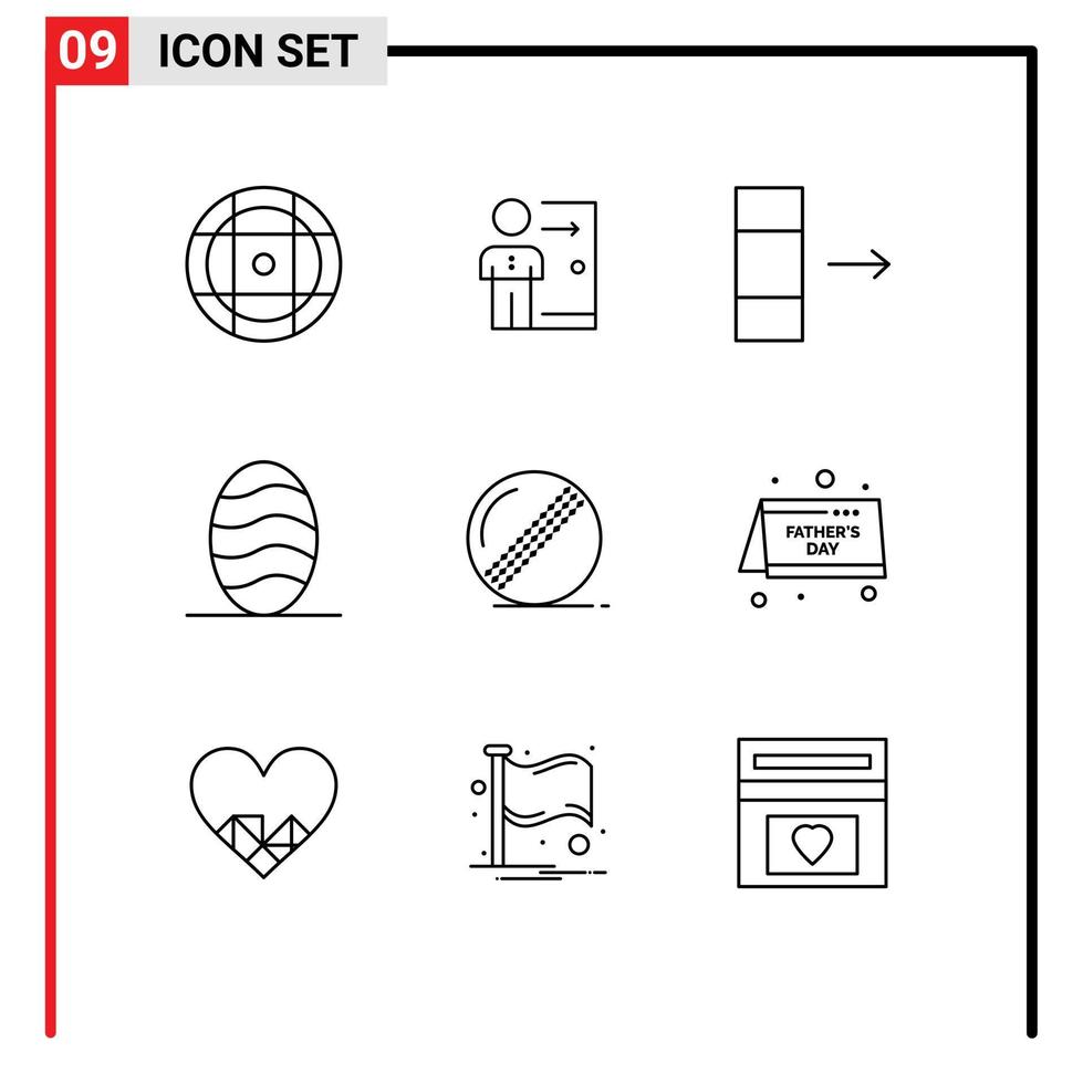 Group of 9 Modern Outlines Set for cricket food person bread export Editable Vector Design Elements