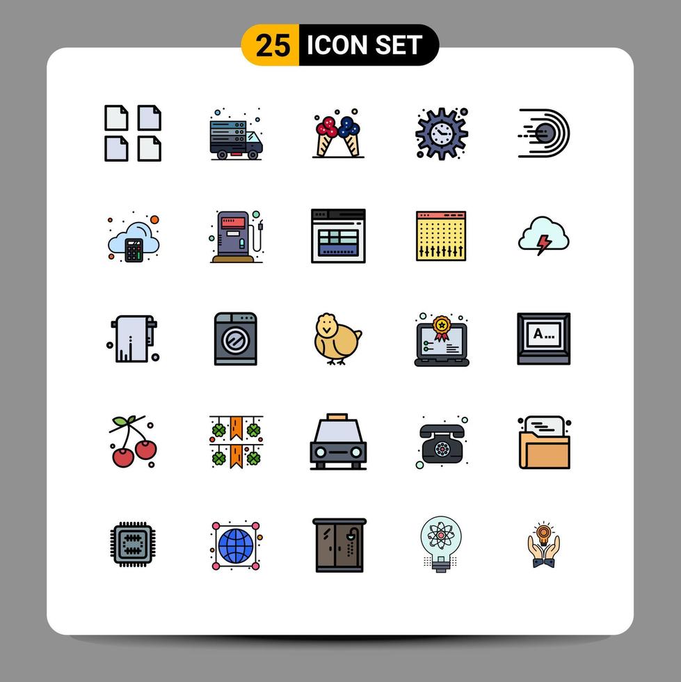 Pictogram Set of 25 Simple Filled line Flat Colors of flight asteroid ice project goal project Editable Vector Design Elements