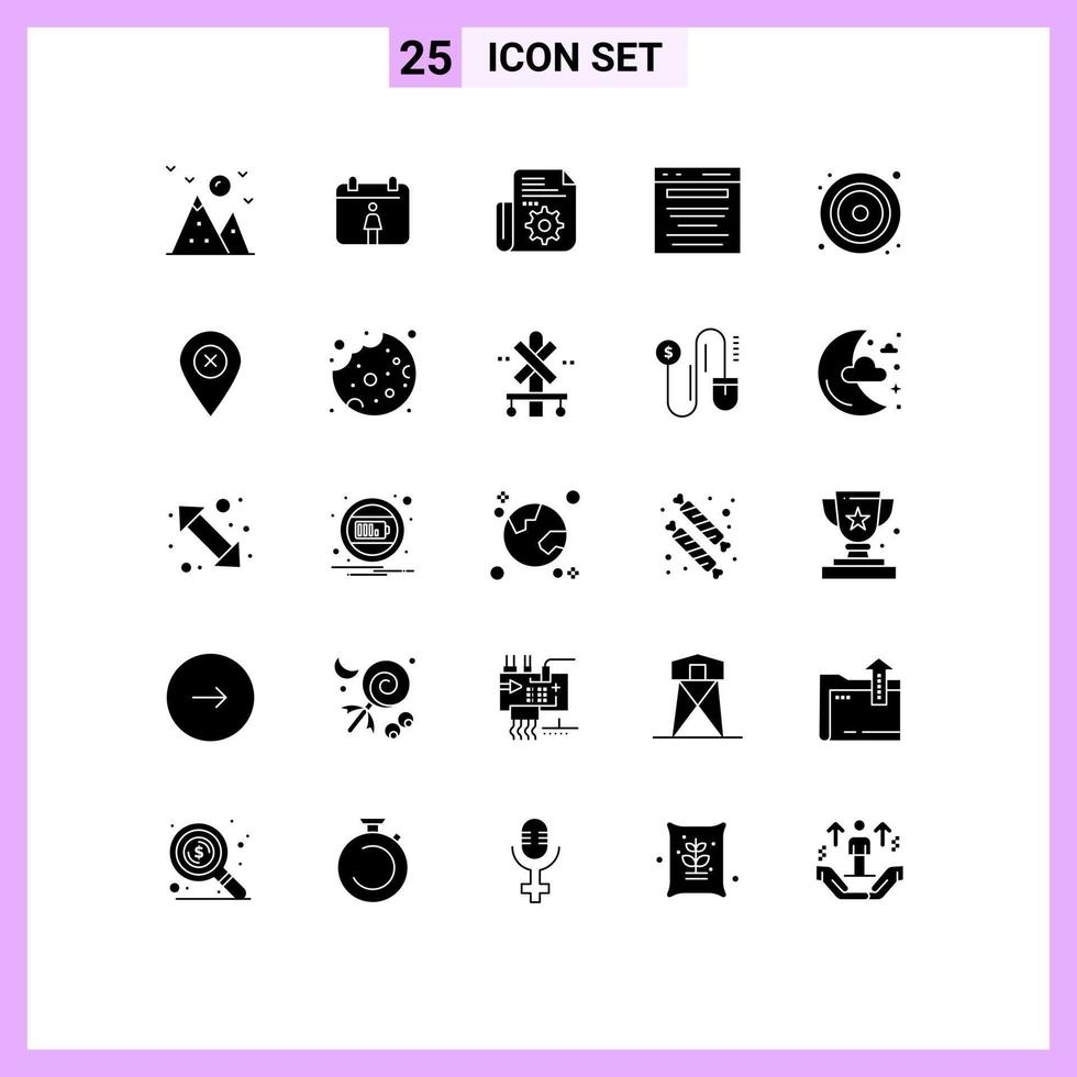 Solid Glyph Pack of 25 Universal Symbols of dvd cd setting search digital marketing Editable Vector Design Elements