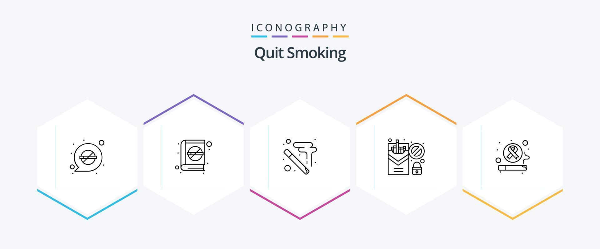 Quit Smoking 25 Line icon pack including habit. banned. cigarette. smoking. cigarette vector