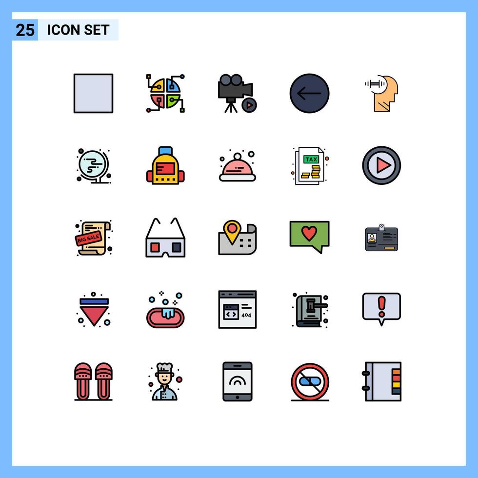 Set of 25 Modern UI Icons Symbols Signs for school daubbell movie brian direction Editable Vector Design Elements