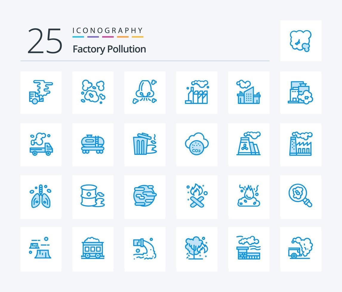 Factory Pollution 25 Blue Color icon pack including factory. pollution. pollution. energy. nose vector