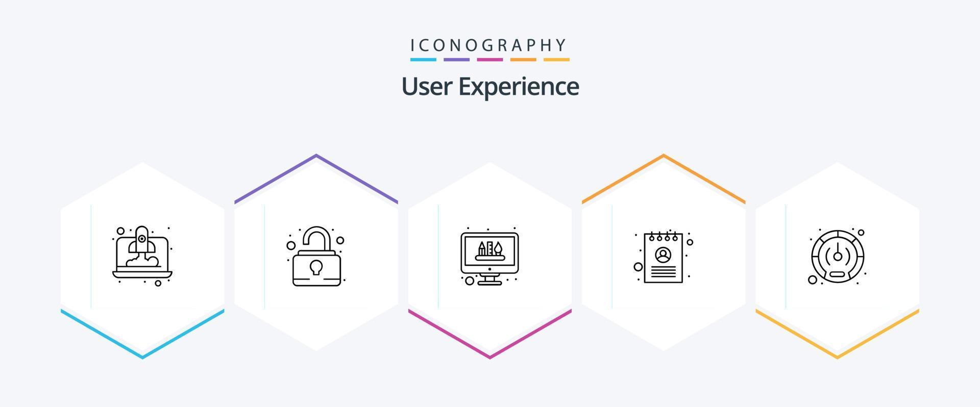 User Experience 25 Line icon pack including performance. document. design. user. business vector