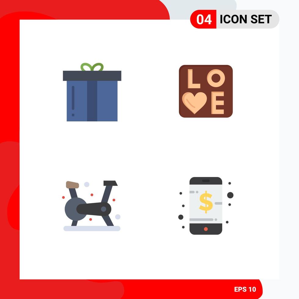 Group of 4 Flat Icons Signs and Symbols for dinner cycling present love fitness Editable Vector Design Elements