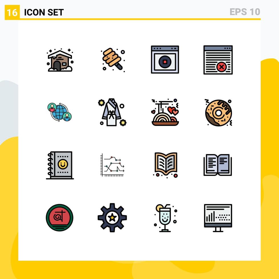 Pictogram Set of 16 Simple Flat Color Filled Lines of connections webpage ui online browser Editable Creative Vector Design Elements