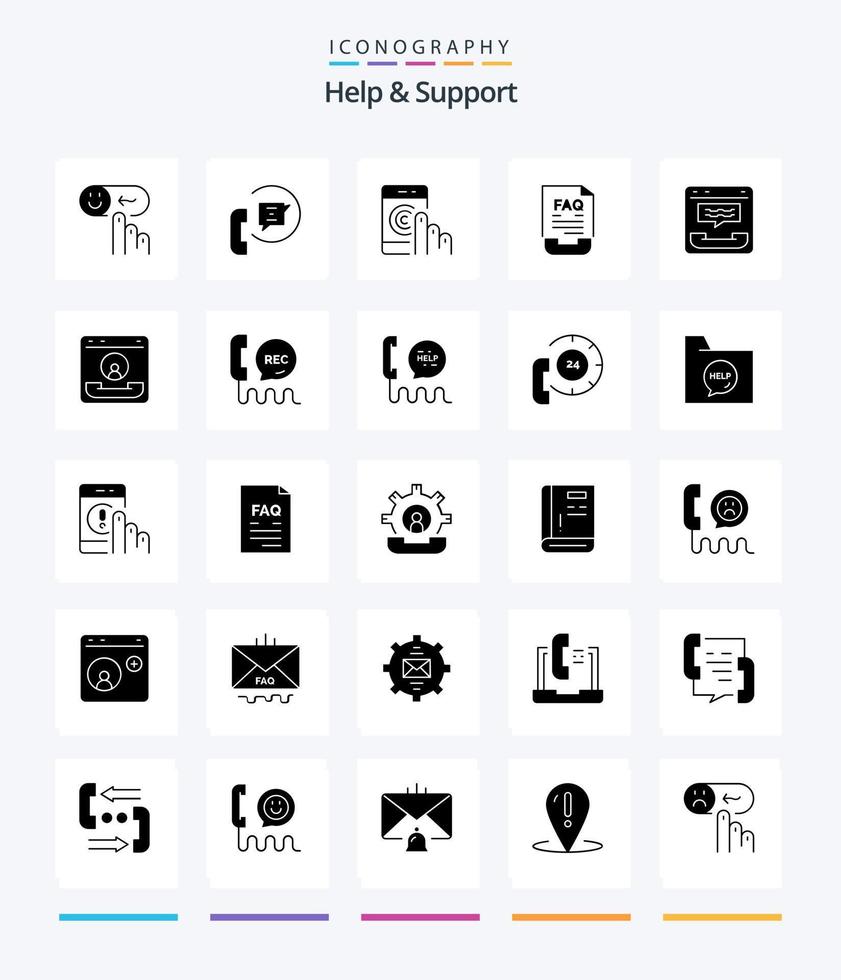 Creative Help And Support 25 Glyph Solid Black icon pack  Such As document. communication. phone. support. help vector