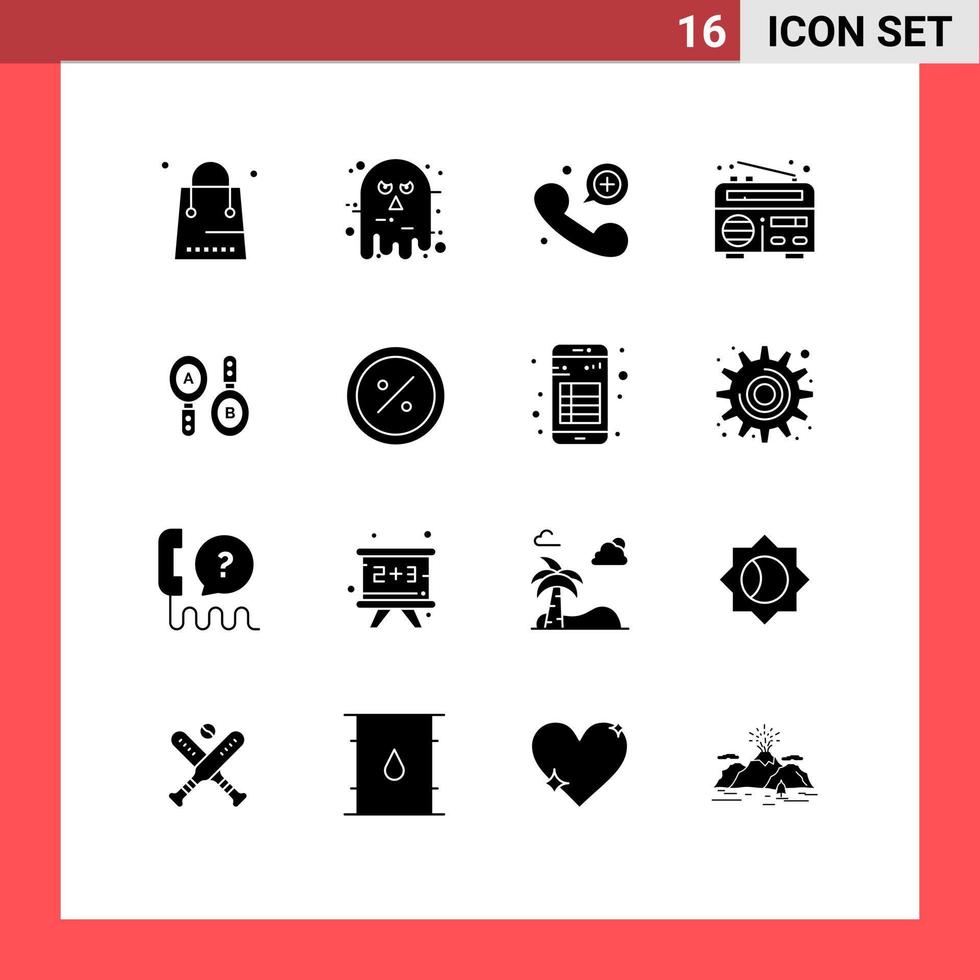 16 Thematic Vector Solid Glyphs and Editable Symbols of research news halloween frequency emergency Editable Vector Design Elements