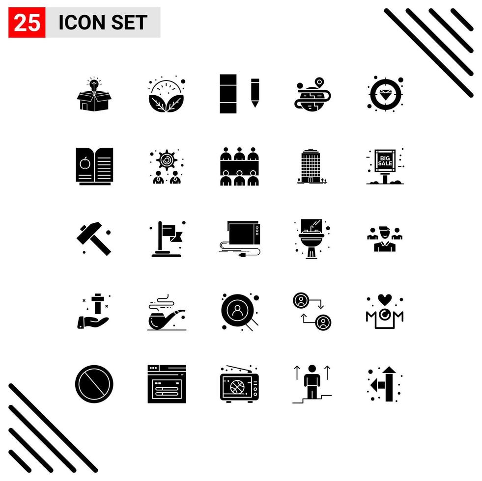 Mobile Interface Solid Glyph Set of 25 Pictograms of finance map relax globe creative Editable Vector Design Elements