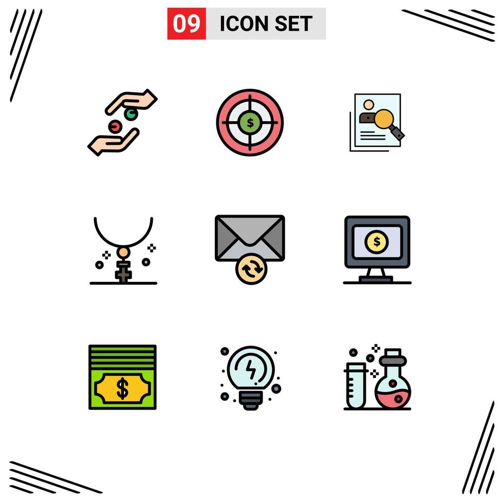 9 Thematic Vector Filledline Flat Colors and Editable Symbols of search resources marketing personal human Editable Vector Design Elements