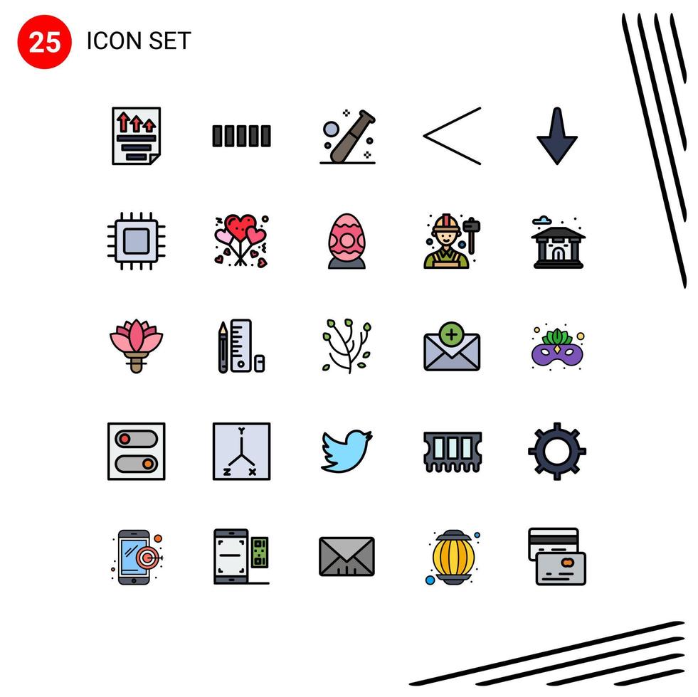 Mobile Interface Filled line Flat Color Set of 25 Pictograms of down previous ball left healthcare Editable Vector Design Elements