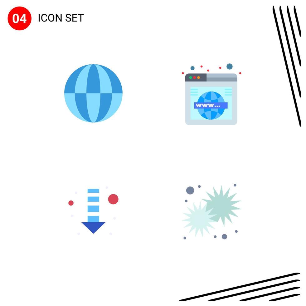 Modern Set of 4 Flat Icons Pictograph of earth arrow internet web down Editable Vector Design Elements