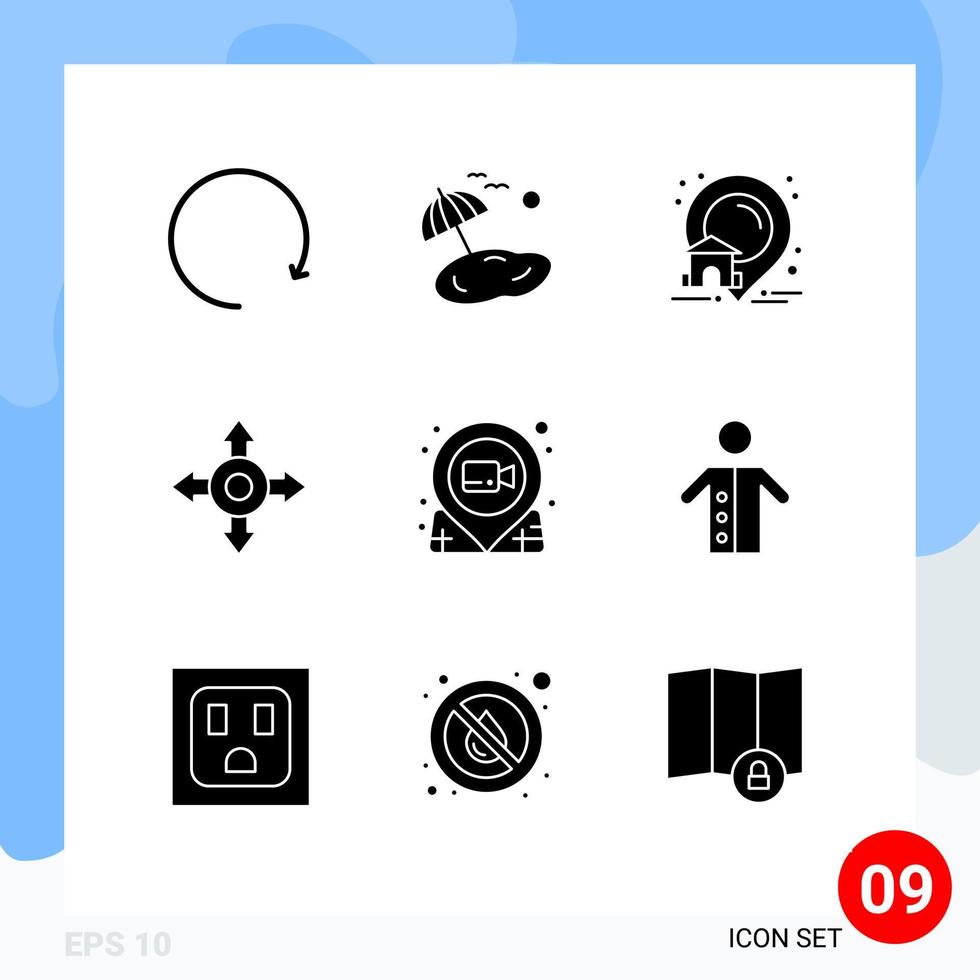 Set of 9 Vector Solid Glyphs on Grid for monk pin house movie film Editable Vector Design Elements