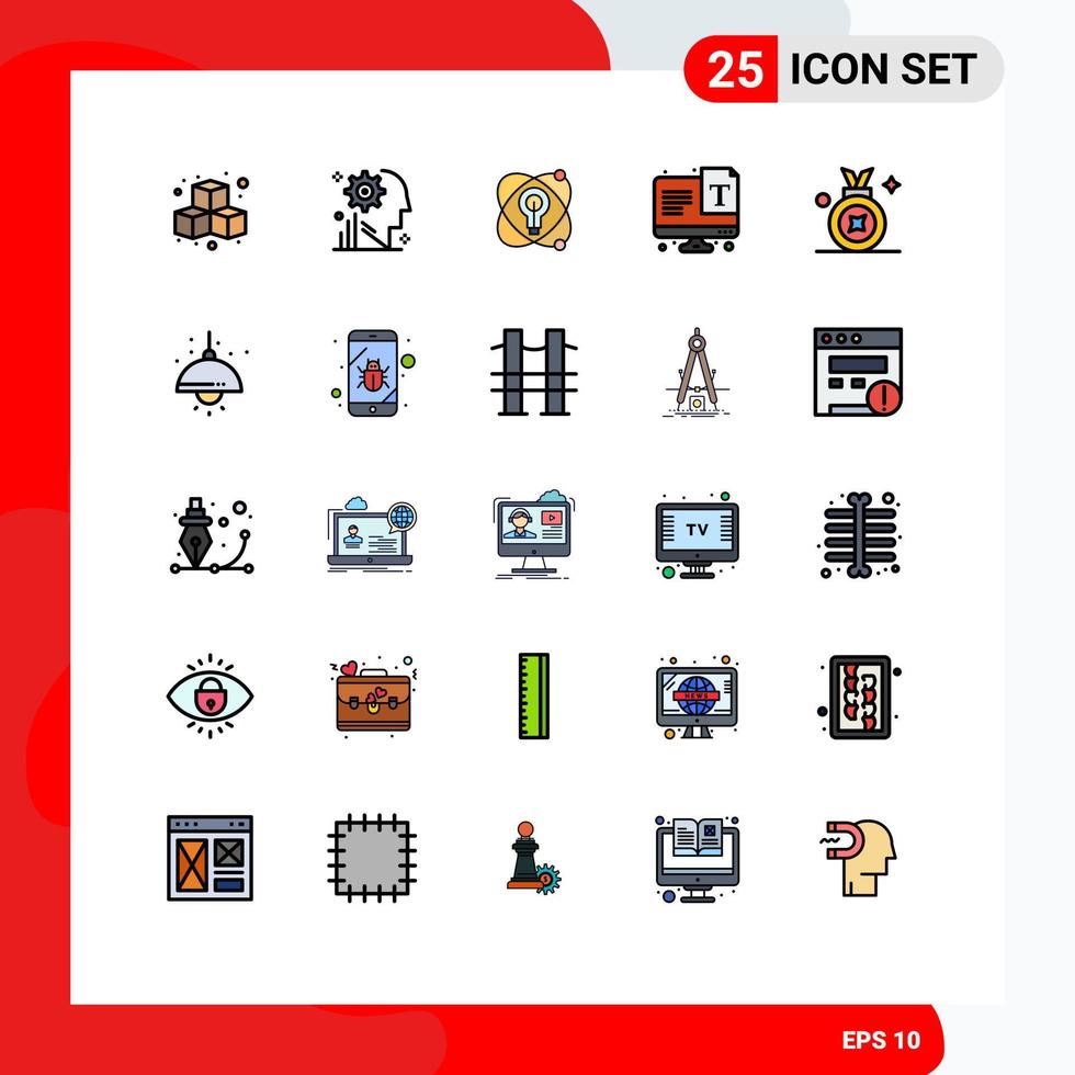 Mobile Interface Filled line Flat Color Set of 25 Pictograms of award typography setting text bulb Editable Vector Design Elements