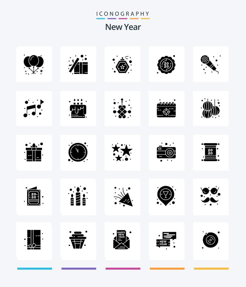 Creative New Year 25 Glyph Solid Black icon pack  Such As microphone. audio. bottle. year. new vector