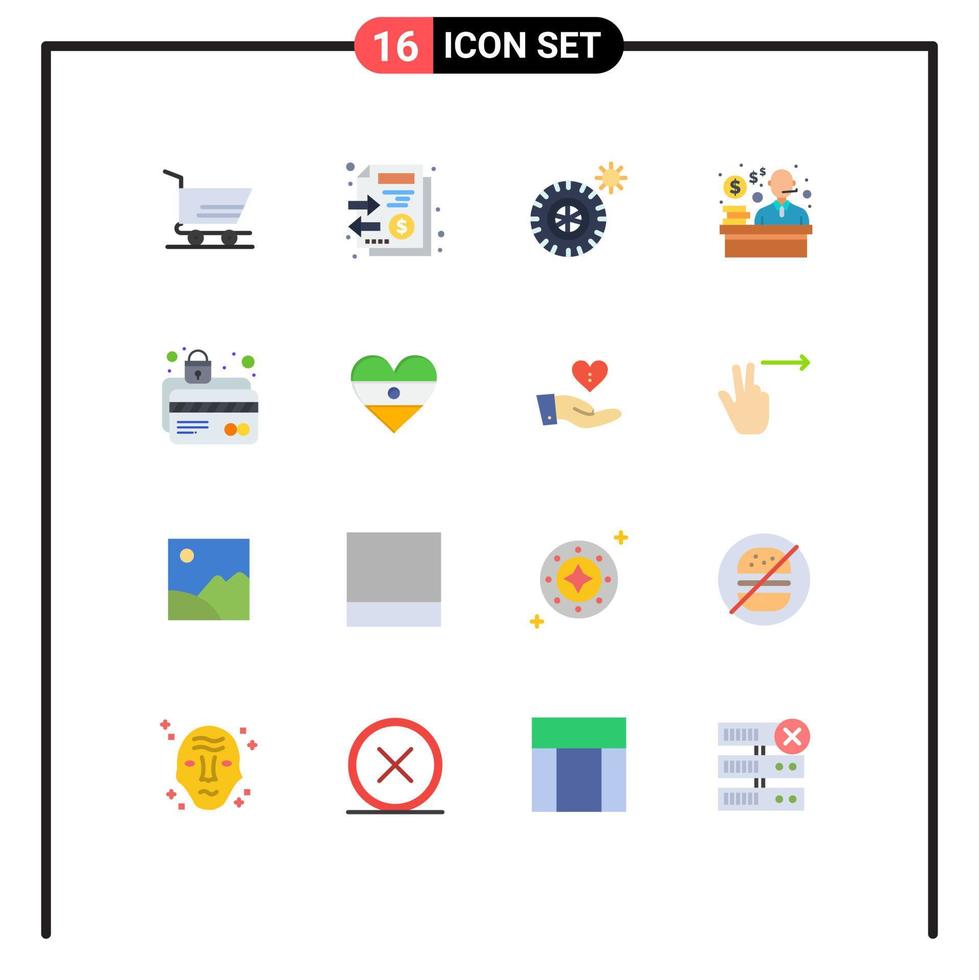 Flat Color Pack of 16 Universal Symbols of protection card security tires card protection shopping Editable Pack of Creative Vector Design Elements