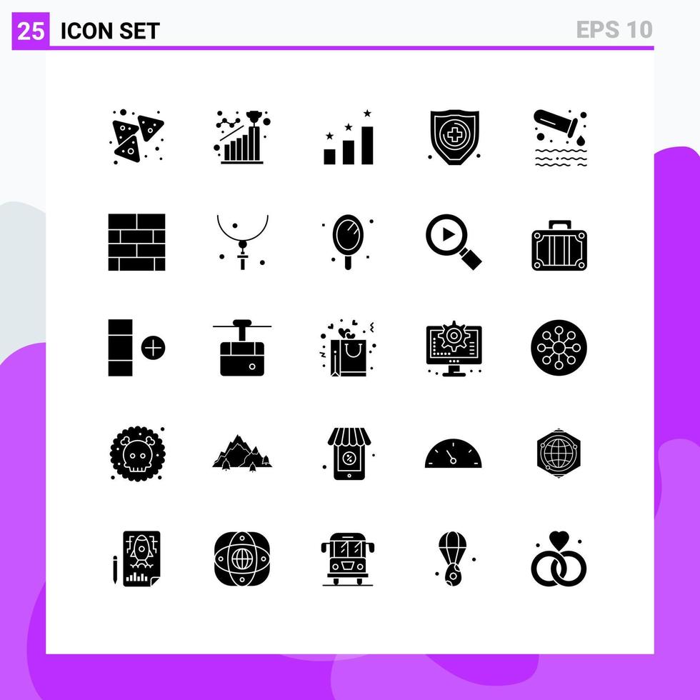 Editable Vector Line Pack of 25 Simple Solid Glyphs of tube gas step security insurance Editable Vector Design Elements