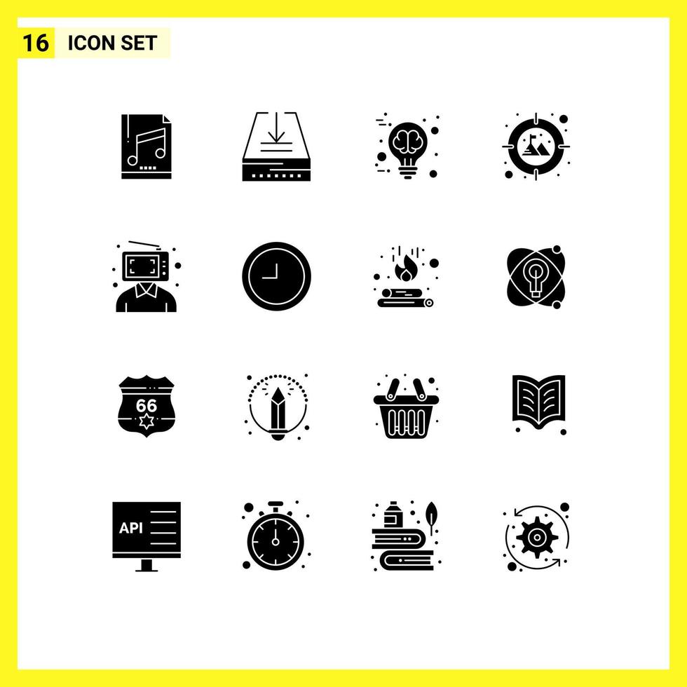 Stock Vector Icon Pack of 16 Line Signs and Symbols for digital content brain target focus Editable Vector Design Elements