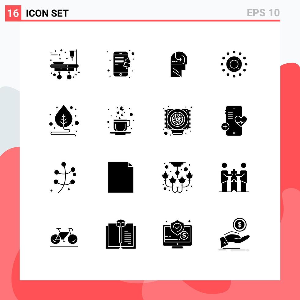 16 Universal Solid Glyphs Set for Web and Mobile Applications coffee motivation mind leaf holiday Editable Vector Design Elements