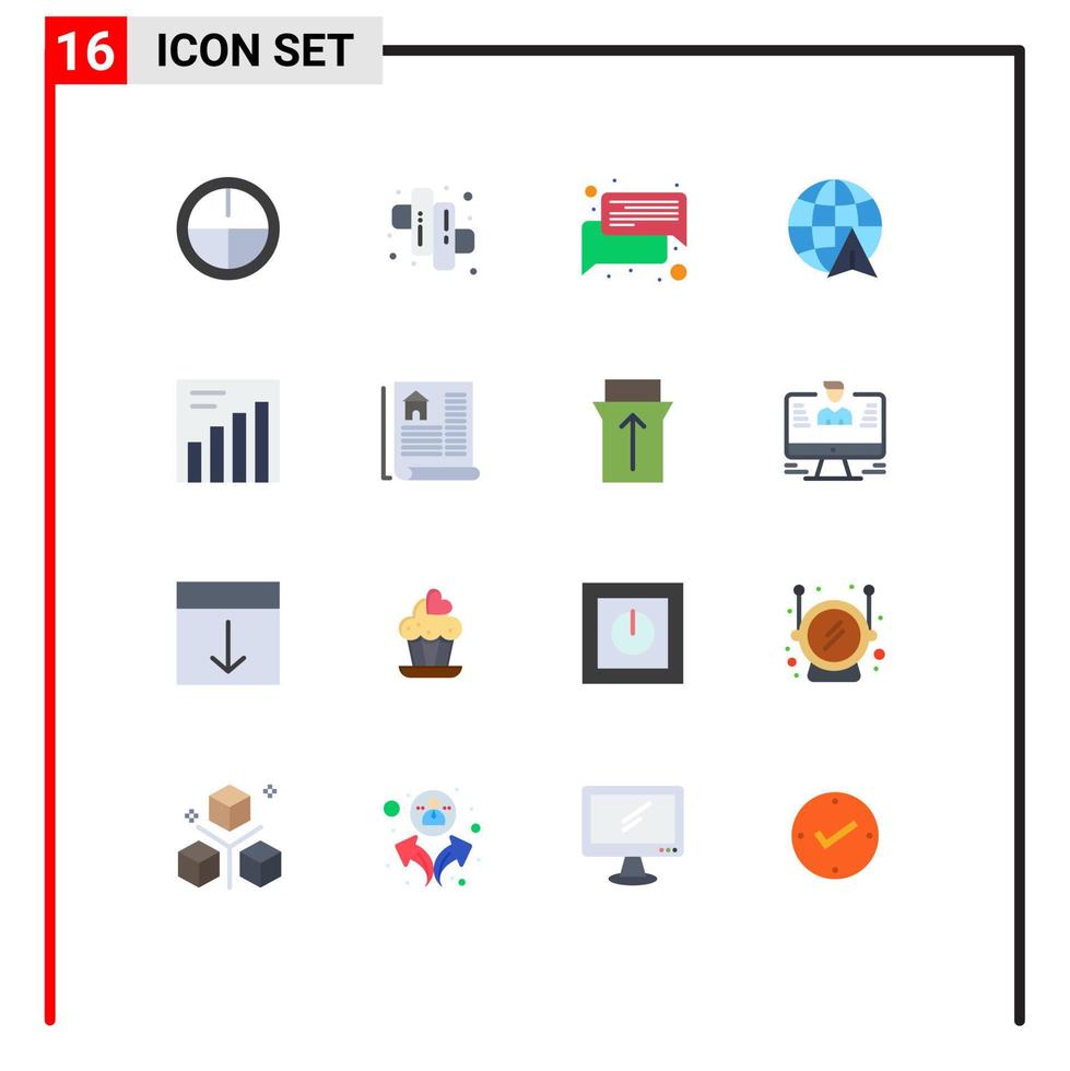 Set of 16 Modern UI Icons Symbols Signs for real document talk graph travel Editable Pack of Creative Vector Design Elements