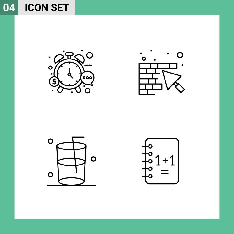 Editable Vector Line Pack of 4 Simple Filledline Flat Colors of management glass time construction water Editable Vector Design Elements