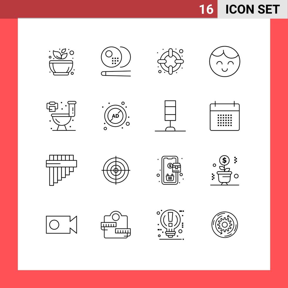 Outline Pack of 16 Universal Symbols of toilet home sports child baby Editable Vector Design Elements
