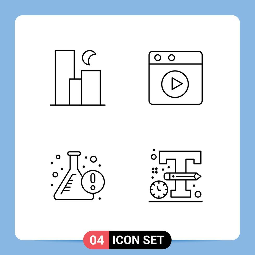 Stock Vector Icon Pack of 4 Line Signs and Symbols for city experiment night play info Editable Vector Design Elements