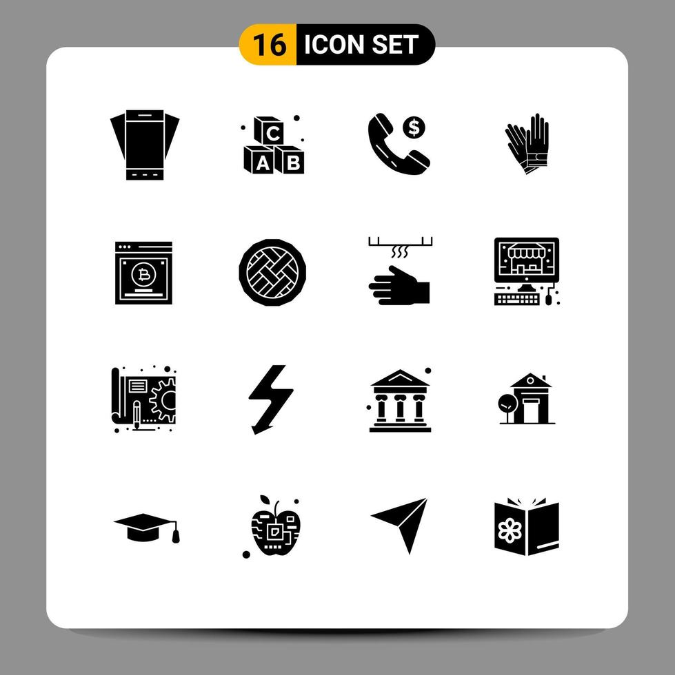 16 Thematic Vector Solid Glyphs and Editable Symbols of comparing repair school construction gloves Editable Vector Design Elements