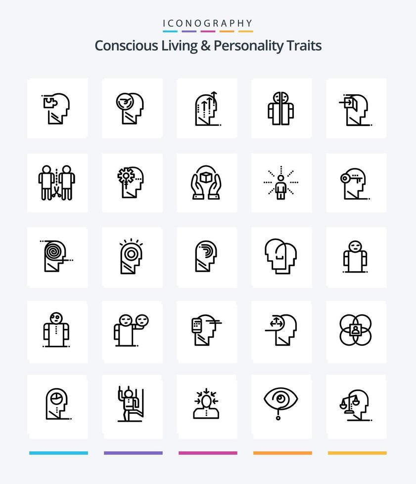 Creative Concious Living And Personality Traits 25 OutLine icon pack  Such As medical. man broken. human. mind. human vector