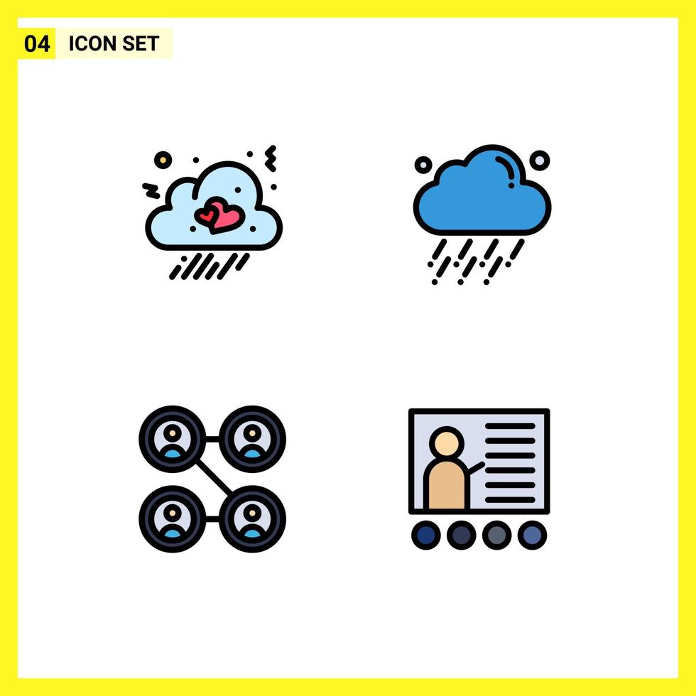 4 User Interface Filledline Flat Color Pack of modern Signs and Symbols of cloud friends heart weather blackboard Editable Vector Design Elements