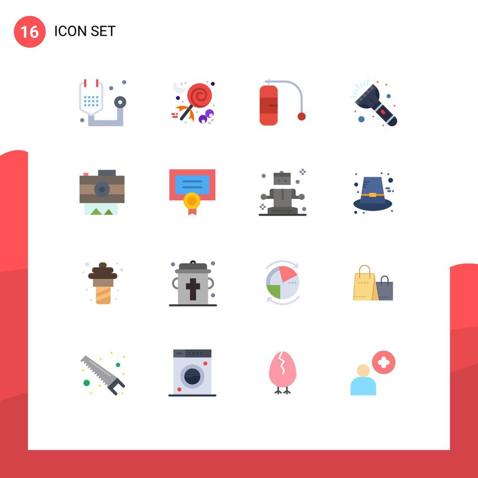 16 Universal Flat Colors Set for Web and Mobile Applications cam camera holiday torch flash Editable Pack of Creative Vector Design Elements