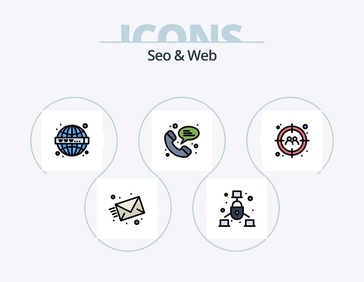Seo and Web Line Filled Icon Pack 5 Icon Design. webpage. seo. data. power. planning vector