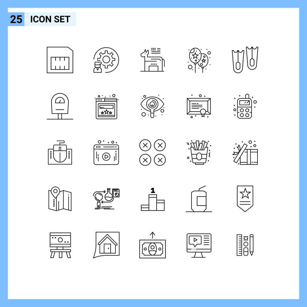 Modern Set of 25 Lines Pictograph of marine diving donkey festival balloon Editable Vector Design Elements