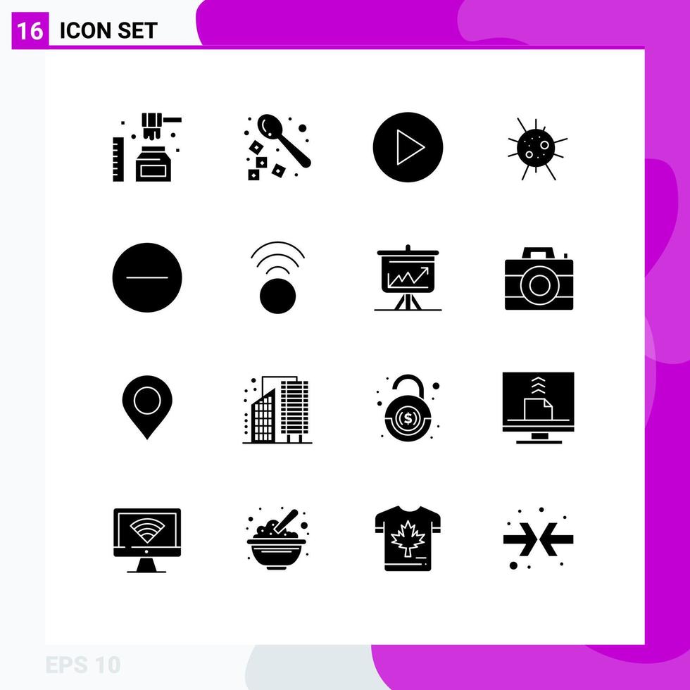 Stock Vector Icon Pack of 16 Line Signs and Symbols for signal hide multimedia delete virus Editable Vector Design Elements