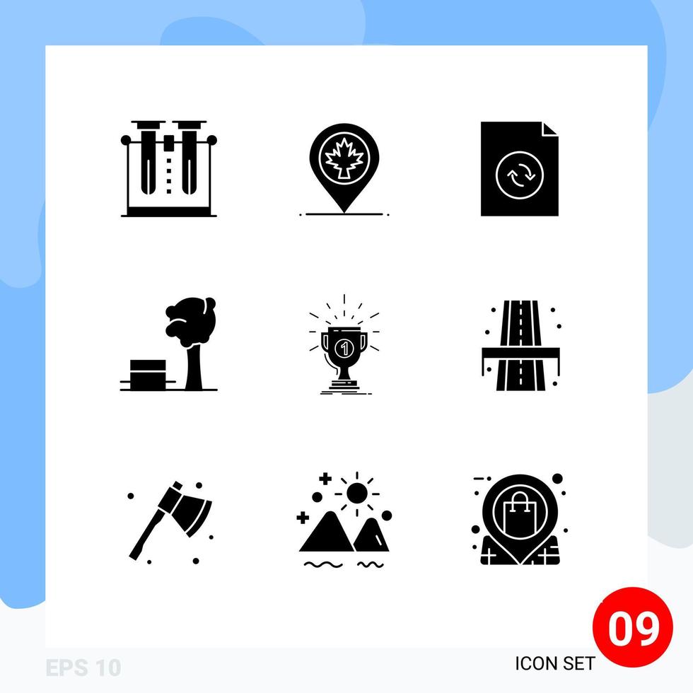 Universal Icon Symbols Group of 9 Modern Solid Glyphs of cup tree leaf park bench Editable Vector Design Elements