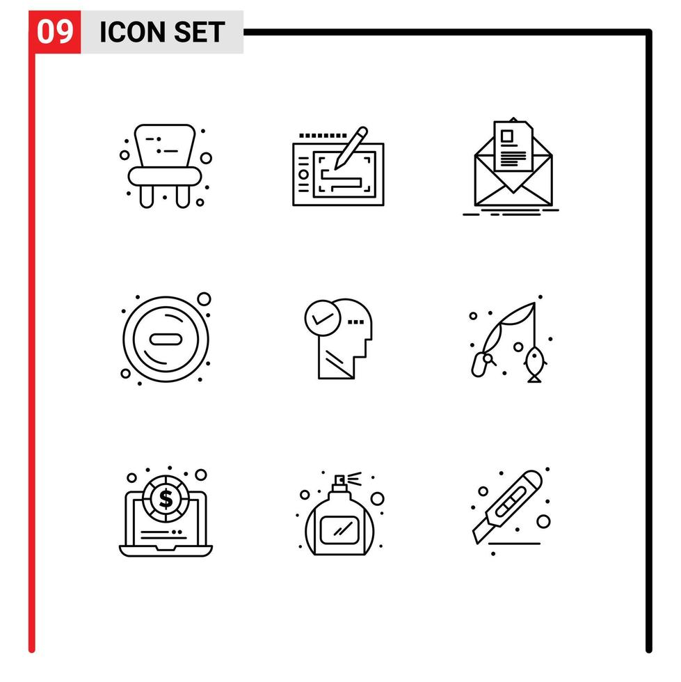 Set of 9 Commercial Outlines pack for solution mind contract remove delete Editable Vector Design Elements