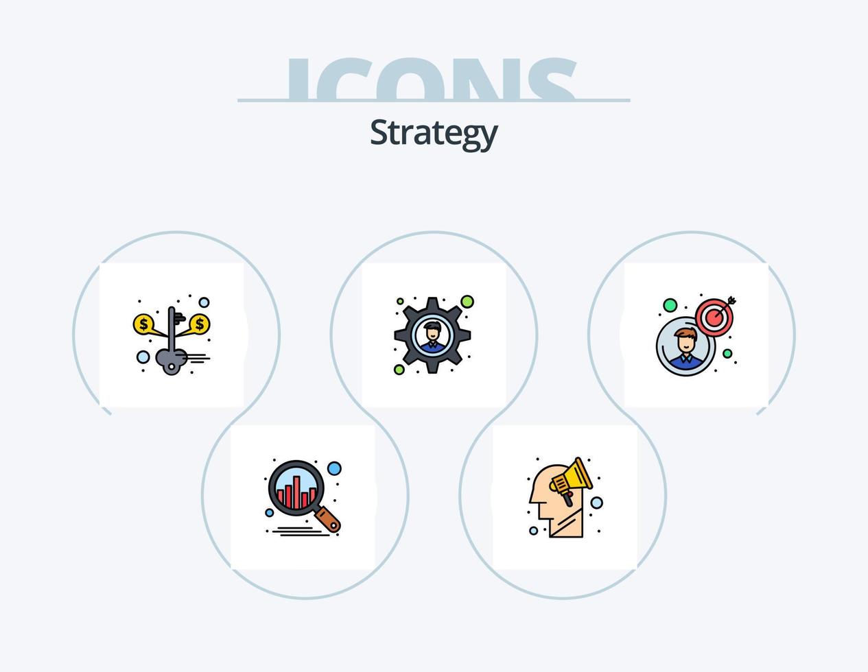 estrategia línea lleno icono paquete 5 5 icono diseño. objetivo. meta. montaña. negocio. comienzo vector