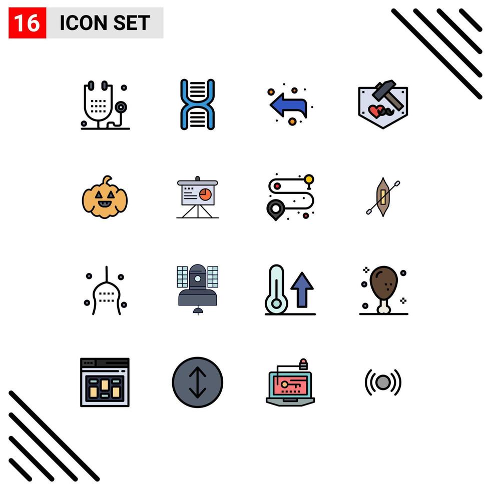 Universal Icon Symbols Group of 16 Modern Flat Color Filled Lines of pumkin hammer physics fathers left Editable Creative Vector Design Elements