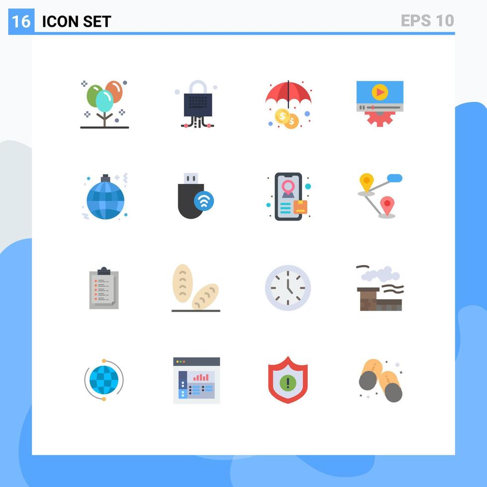 móvil interfaz plano color conjunto de dieciséis pictogramas de ligero diseño tecnología ajuste vídeo editable paquete de creativo vector diseño elementos