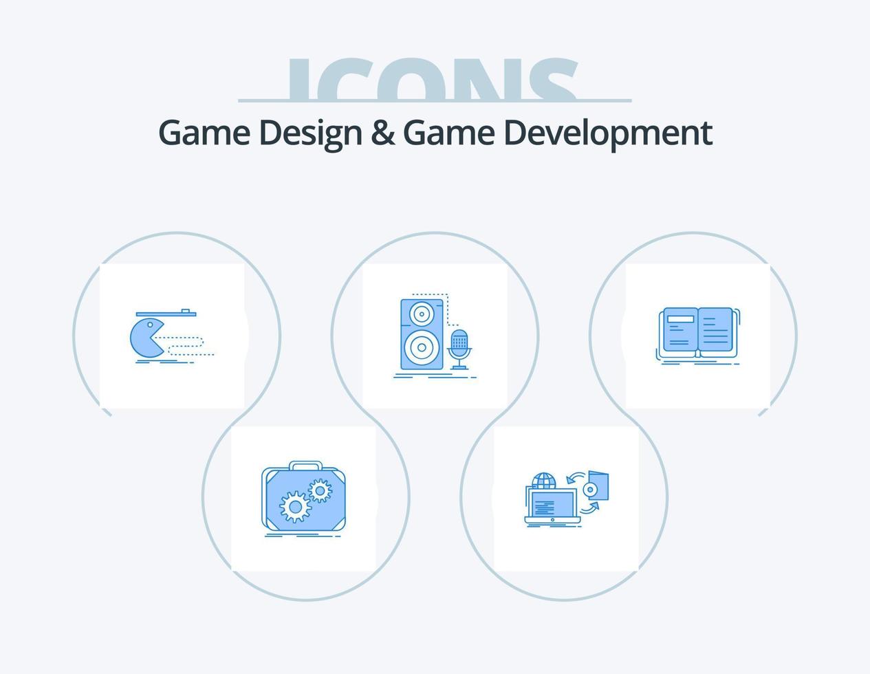 Game Design And Game Development Blue Icon Pack 5 Icon Design. microphone. live. publish. pacman. game vector